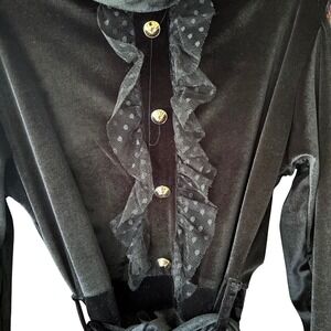 Black Velvet Lace Ruffle Button Down Maxi Dress Funeral Church Play‎ Musical